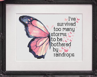 Pink and Blue Watercolour Butterfly with Inspirational Quote - Printable and Pattern Keeper Compatible PDF Files