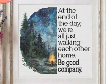 Inspirational Cross Stitch Pattern - Campfire Under a Starry Sky  -  Printable PDF & Pattern Keeper Files