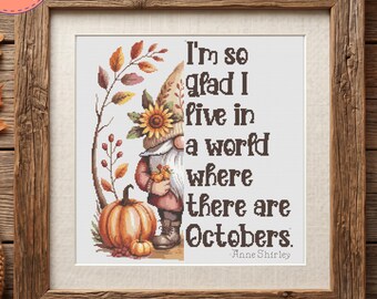 Autumn Gnome Cross Stitch Pattern - Anne of Green Gables Quote - Printable & PK PDF Files