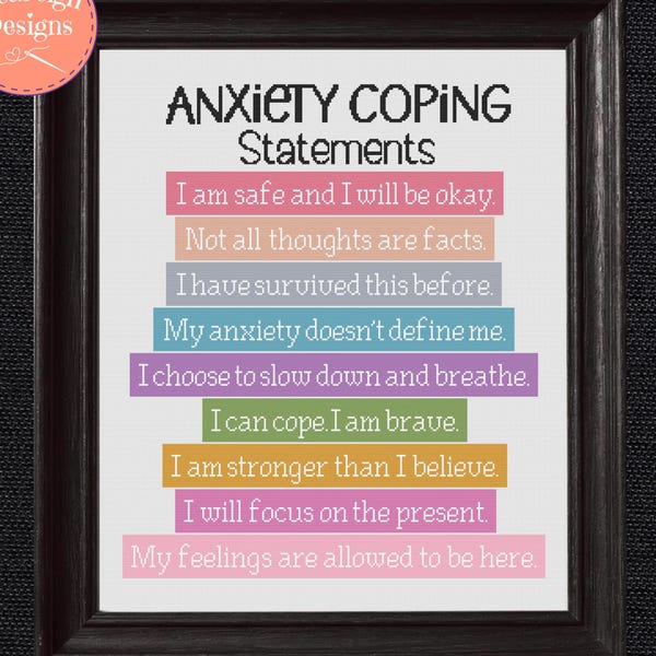 Anxiety Coping Statements Cross Stitch Pattern  - Mental Health -  Printable and Pattern Keeper Compatible PDF Files