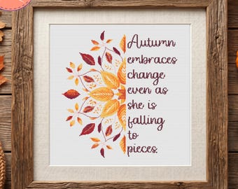 Autumn Leaves Mandala Cross Stitch Pattern - Autumn embraces change even as she is falling to pieces - Printable and PK PDF Files