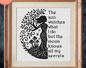 Mother Earth Cross Stitch Pattern - The Moon Knows All My Secrets - Printable and Pattern Keeper PDF Files