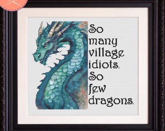 Green Dragon Cross Stitch Pattern - So Many Village Idiots. So Few Dragons - Mix and Match - Printable and Pattern Keeper Files