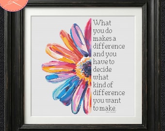 Jane Goodall Quote Cross Stitch Pattern - Watercolour Flower - Printable and Pattern Keeper Compatible PDF Files