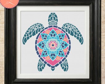 Sea Turtle Mandala Cross Stitch Pattern - Printable and Pattern Keeper PDF Files
