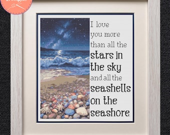Starry Night Ocean Cross Stitch Pattern - I Love You More Than all the Stars in the Sky - Printable and Pattern Keeper PDF Files