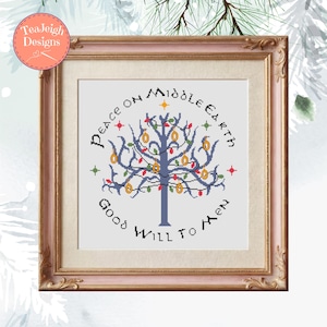 LOTR Christmas Tree Cross Stitch Pattern – Middle Earth (PDF Pattern)