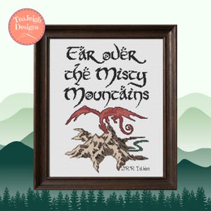 Misty Mountains Cross Stitch Pattern - Hobbit Dragon, Tolkien (PDF Pattern)