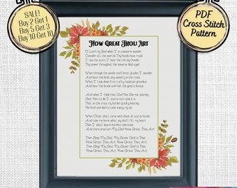 Hymn How Great Thou Art Christian Cross Stitch Pattern with Floral Border - Printable and Pattern Keeper Compatible PDF Files