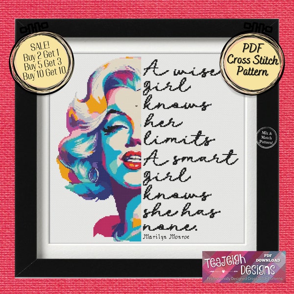 A Smart Girl Knows She Has No Limits Cross Stitch Pattern - Marilyn Monroe - Mix and Match - Printable and Pattern Keeper PDF Files