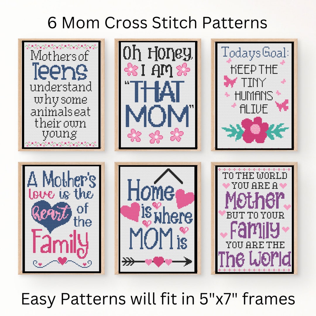 Bundle of Mom Cross Stitch Patterns Printable and Pattern Keeper