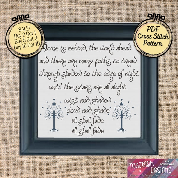 The Lord of the Rings Cross Stitch Pattern with Pippen's song - White Tree of Gondor - Printable and Pattern Keeper Compatible PDF Files