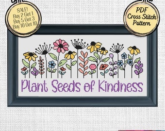 Plant Seeds of Kindness Spring Flowers Cross Stitch Pattern - Printable and Pattern Keeper Compatible PDF Files-