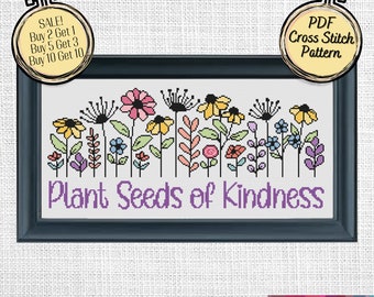 Plant Seeds of Kindness Spring Flowers Cross Stitch Pattern - Printable and Pattern Keeper Compatible PDF Files-