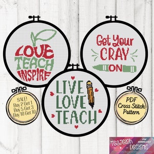 Bundle of 3 Easy Teacher Appreciation Cross Stitch Patterns Printable and Pattern Keeper Compatible PDF Files image 3