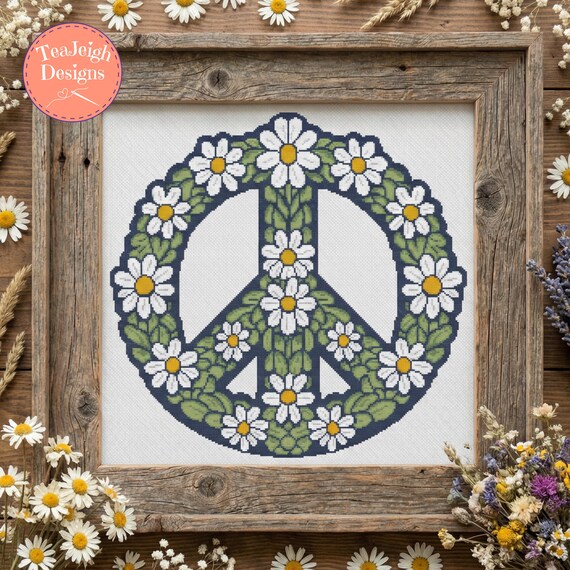 Daisy Peace Sign Cross Stitch Pattern Printable & Pattern Keeper