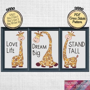 3 Giraffe  Cross Stitch Patterns for Nursery or Play Room - Inspirational Baby Decor - Printable and Pattern Keeper Compatible PDF Files