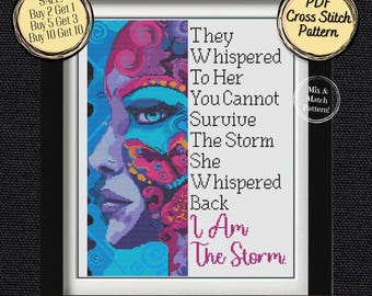 Schema punto croce "I Am The Storm" - Volto astratto acquerello - Mix and Match - File PDF stampabili e compatibili con Pattern Keeper