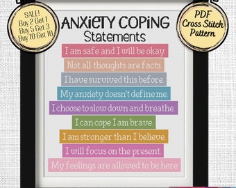 Anxiety Coping Statements Cross Stitch Pattern  - Mental Health -  Printable and Pattern Keeper Compatible PDF Files