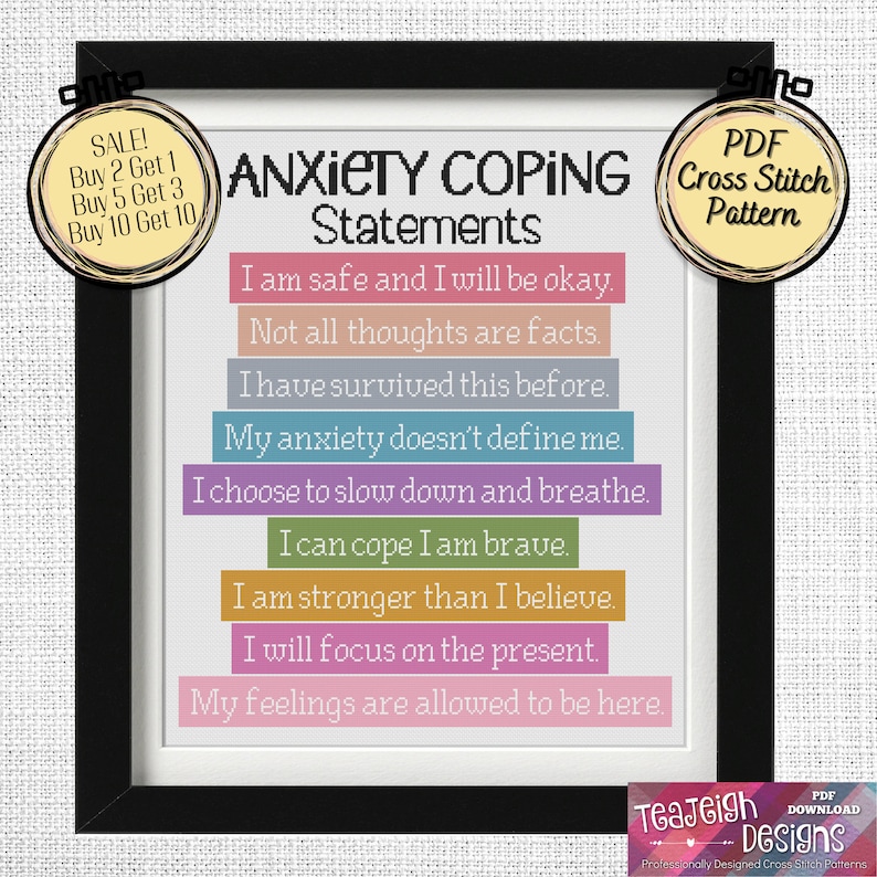 Coping House Pattern Anxiety Coping Statements Cross Stitch Pattern - Mental Health ...