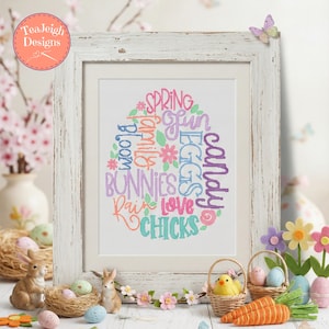 Easter Egg Word Art Cross Stitch Pattern – Spring Pastel Colors (PDF)