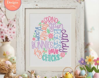 Easter Egg Word Art Cross Stitch Pattern – Spring Pastel Colors (PDF)
