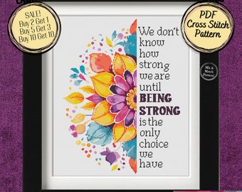 Being Strong Cross Stitch Pattern - Bright Floral Mandala - Mix and Match - Printable and Pattern Keeper Compatible PDF Files