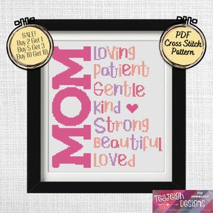 Beautiful MOM Cross Stitch Pattern for Mother&#39;s Day - Printable and Pattern Keeper Compatible PDF Files