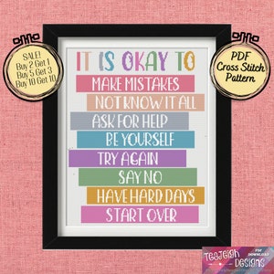 It Is Okay Inspirational Cross Stitch Pattern  - Printable and Pattern Keeper Compatible PDF Files