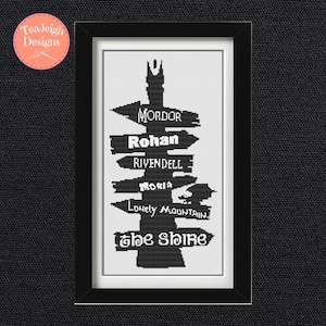 Middle Earth Signpost Cross Stitch Pattern - Tolkien Map (PDF Pattern)
