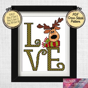 Santa&#39;s Reindeer LOVE Cross Stitch Pattern - Printable and Pattern Keeper Compatible PDF Files