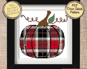 Red  Plaid Pumpkin Cross Stitch Pattern - Printable and Pattern Keeper Compatible PDF Files