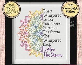 Schema punto croce "I Am The Storm" - Mandala sfumato - Mix and Match - File PDF stampabili e compatibili con Pattern Keeper