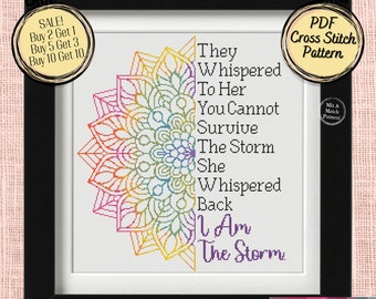 Je suis la tempête modèle de point de croix - Mandala ombré - Mix and Match - Fichiers PDF imprimables et compatibles avec Pattern Keeper