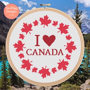 Patrón de punto de cruz de la corona de hojas de arce "I Love Canada" (archivo PDF compatible con Pattern Keeper)