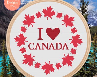 I Love Canada Maple Leaf Wreath Cross Stitch Pattern (PDF Pattern Keeper Compatible File)