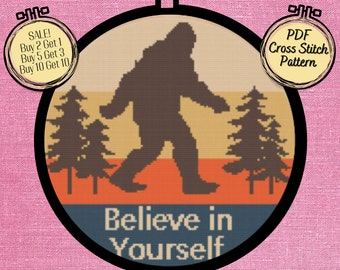 Big Foot Believe in Yourself Easy Cross Stitch Pattern - Printable and Pattern Keeper Compatible PDF Files