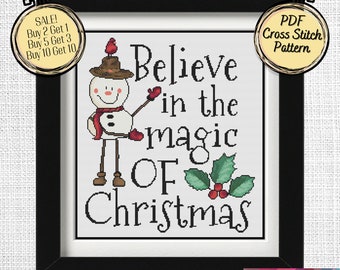 Believe in the Magic of Christmas Snowman Cross Stitch Pattern - Printable and Pattern Keeper Compatible PDF Files