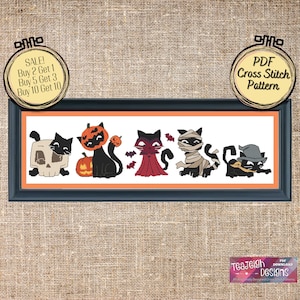 Halloween schwarze Katzen Kreuzstichmuster Bundle - druckbare und Pattern keeper-kompatible PDF-Dateien