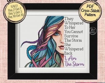 I Am The Storm Cross Stitch Pattern - Rainbow Ombre Haired Woman - Mix and Match - Printable and Pattern Keeper Compatible PDF Files