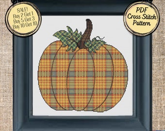 Green Plaid Pumpkin Cross Stitch Pattern - Printable and Pattern Keeper Compatible PDF Files