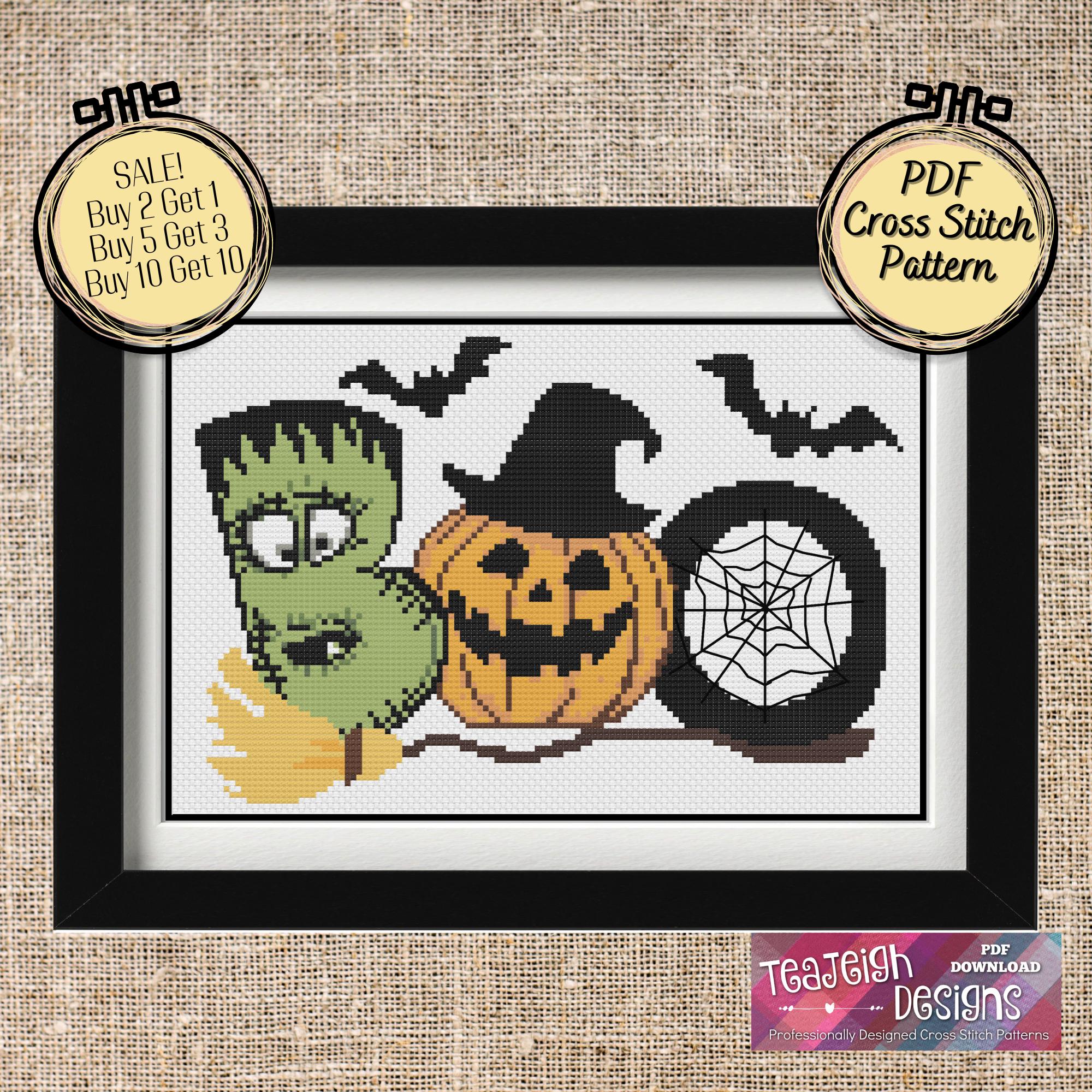 Frankenstein BOO Halloween Cross Stitch Pattern - Printable and Pattern ...