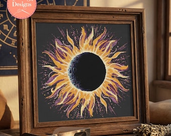 Solar Eclipse Cross Stitch Pattern - Printable & Pattern Keeper Compatible PDF Files