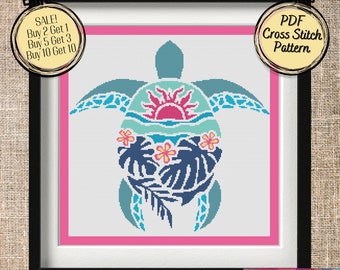 Hawaiian Sea Turtle Cross Stitch Pattern - Printable and Pattern Keeper Compatible PDF Files