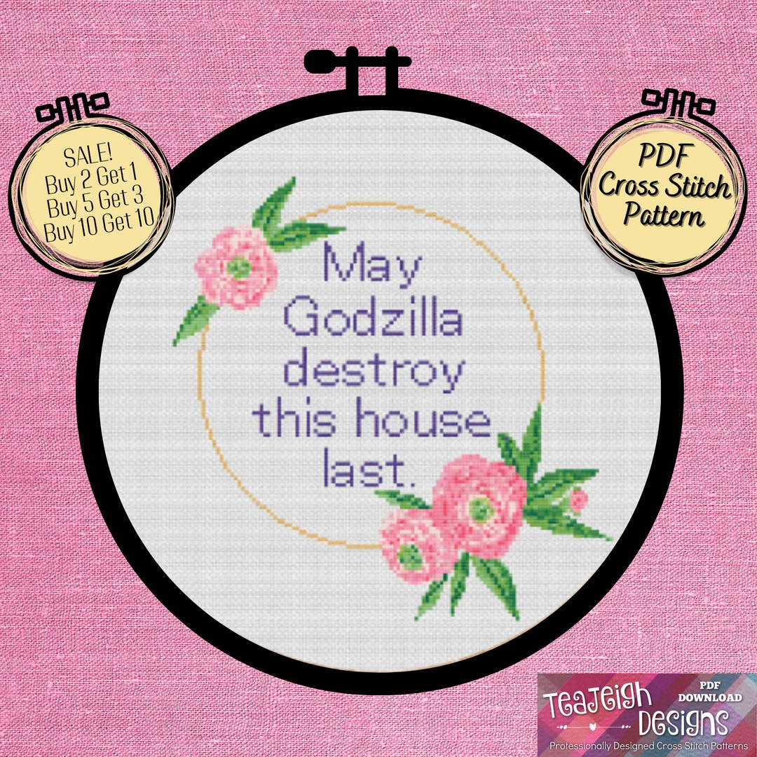 Sweeter Godzilla Pattern May Godzilla Destroy This Home Last Easy Cross Stitch Pattern ...