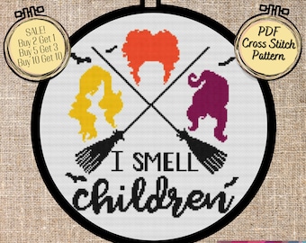 I Smell Children Witches Easy Halloween Cross Stitch Pattern - Printable and Pattern Keeper Compatible PDF Files