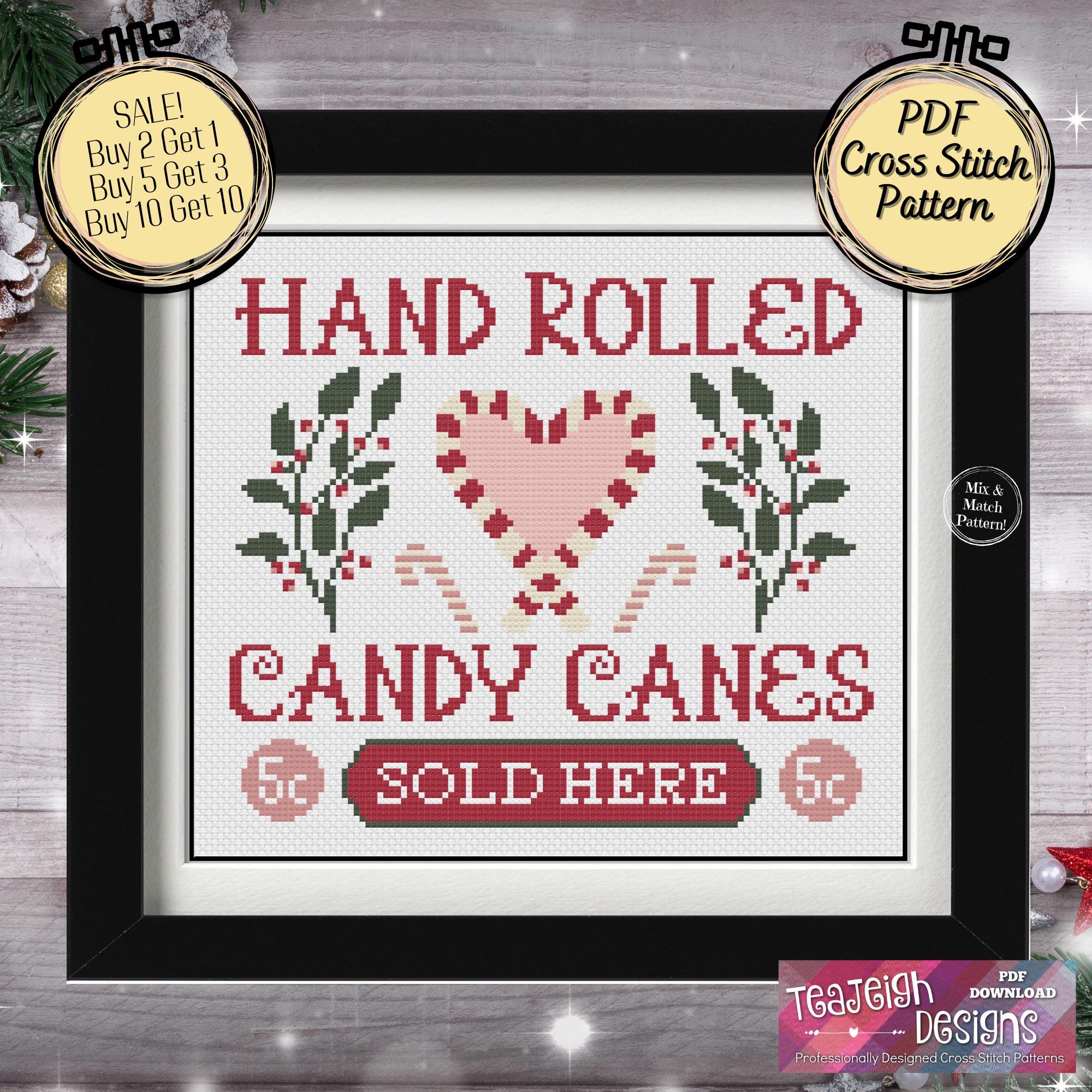 Hand Rolled Candy Canes Holiday Cross Stitch Pattern - Christmas Decor ...