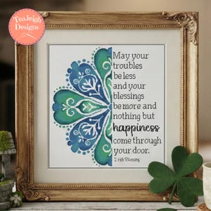 Irish Blessing Cross Stitch Pattern - Celtic Watercolor Shamrock  - Mix and Match - Printable and Pattern Keeper PDF Files