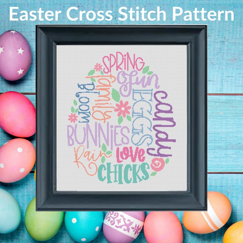 Easter Egg Shaped Subway Word Art Easy Cross Stitch Pattern Printable and Pattern Keeper Compatible PDF Files image 5