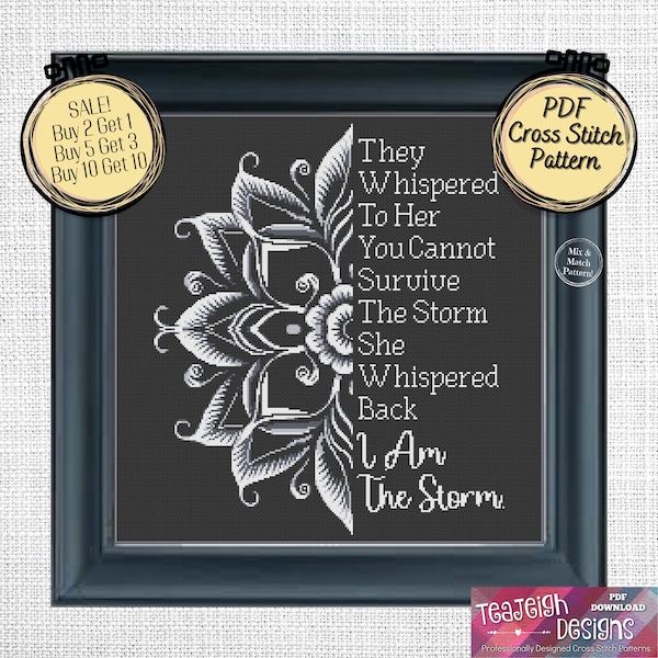 I Am The Storm Cross Stitch Pattern - Black and White Mandala - Mix and Match - Printable and Pattern Keeper Compatible PDF Files